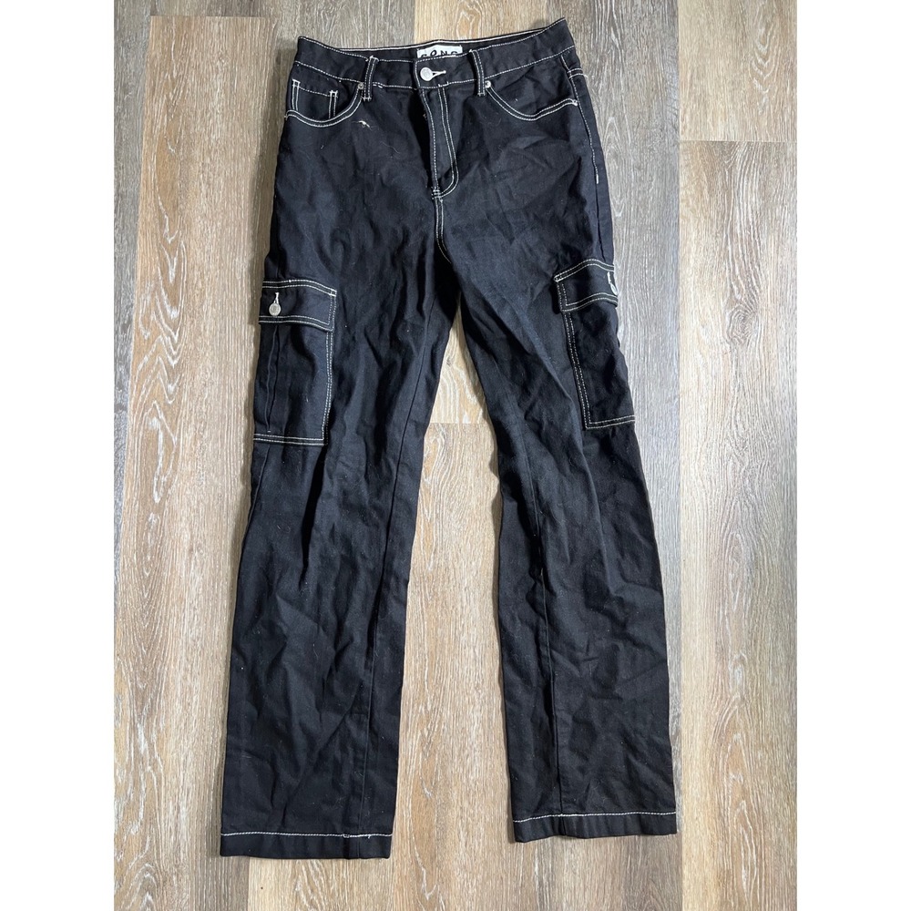 SONG Womens Black‎ Contrast Stitch Cargo Pants Size 7/28 Straight Leg Utility